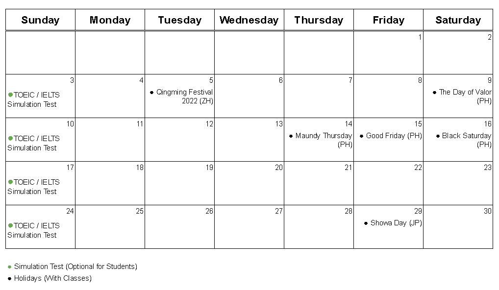Educatorian - IDTanpiu.co - April 2022 - Calendar and Holidays